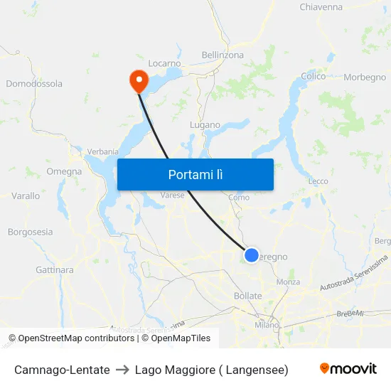 Camnago-Lentate to Lago Maggiore ( Langensee) map