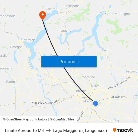 Linate Aeroporto M4 to Lago Maggiore ( Langensee) map