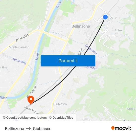 Bellinzona to Giubiasco map