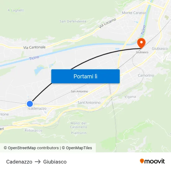 Cadenazzo to Giubiasco map