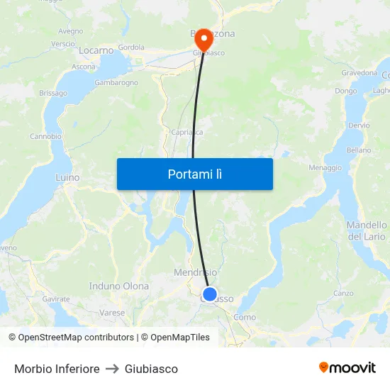 Morbio Inferiore to Giubiasco map