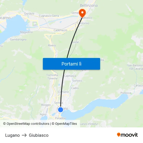 Lugano to Giubiasco map