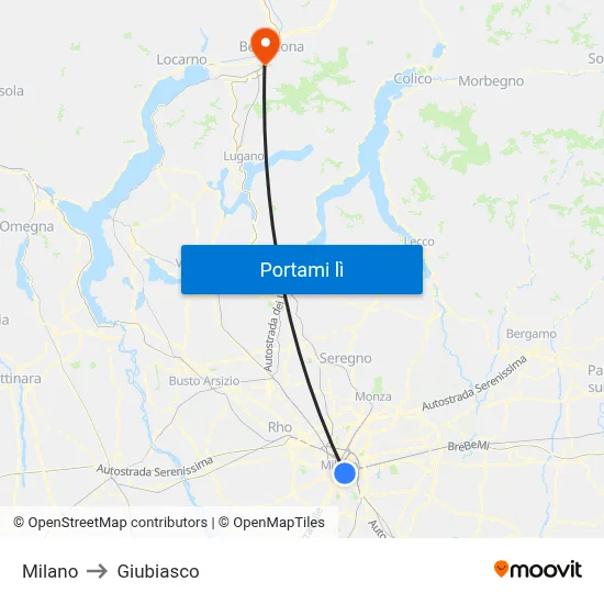 Milano to Giubiasco map