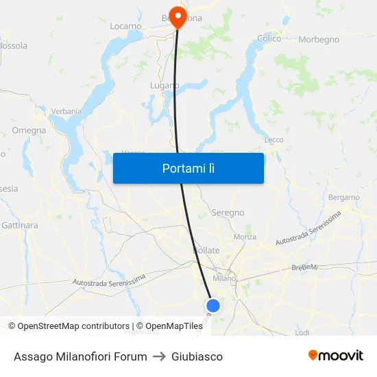 Assago Milanofiori Forum to Giubiasco map