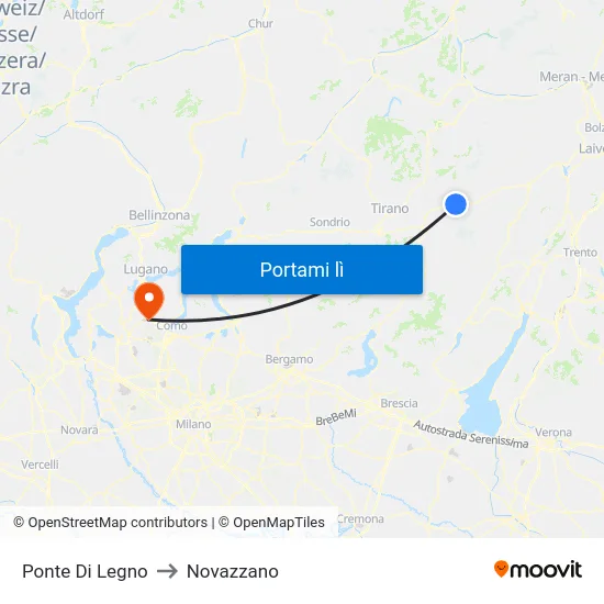 Ponte Di Legno to Novazzano map