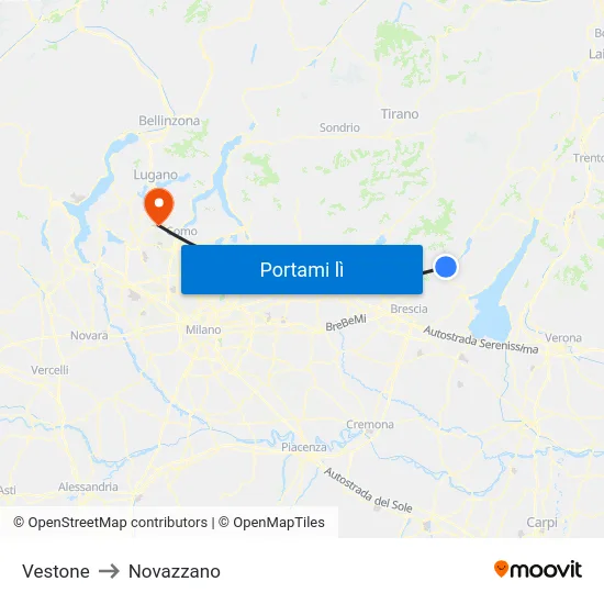 Vestone to Novazzano map