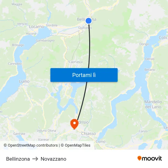 Bellinzona to Novazzano map