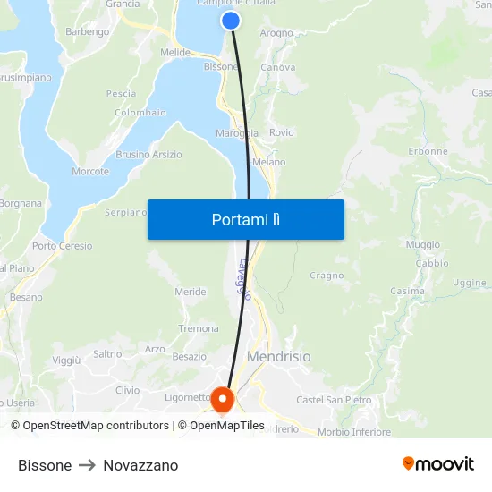 Bissone to Novazzano map