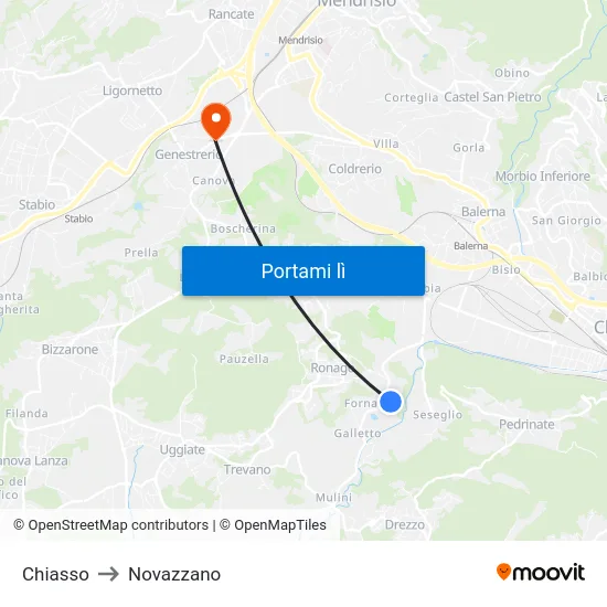 Chiasso to Novazzano map