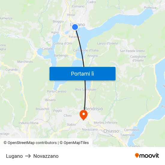 Lugano to Novazzano map