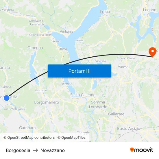 Borgosesia to Novazzano map