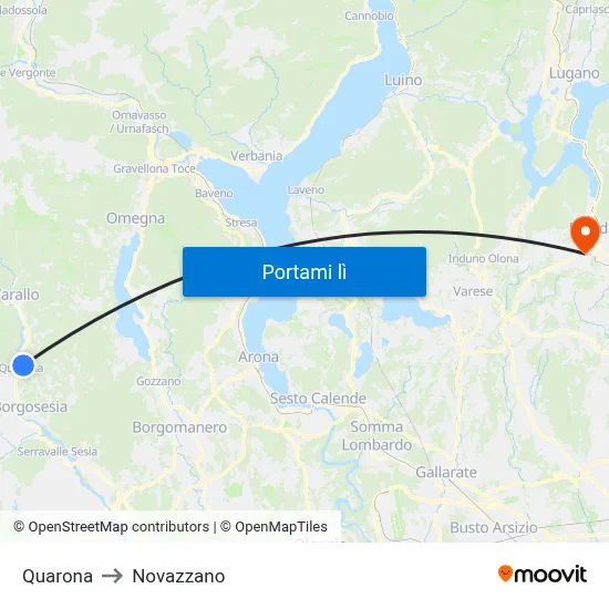 Quarona to Novazzano map