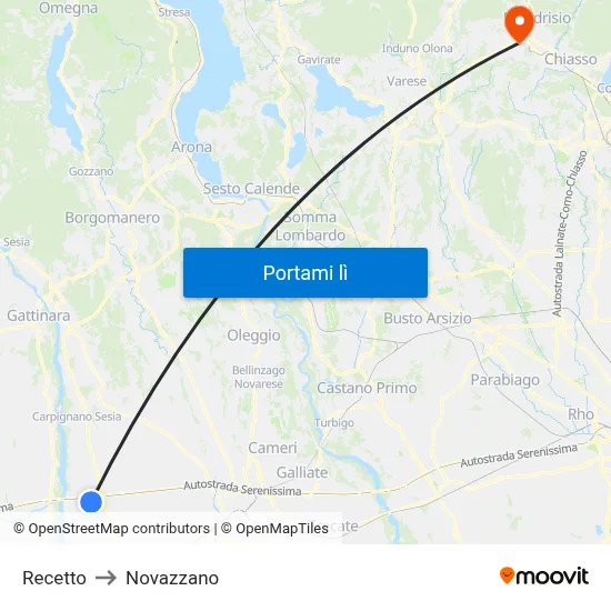 Recetto to Novazzano map
