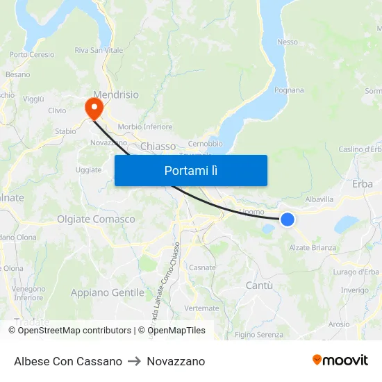Albese Con Cassano to Novazzano map