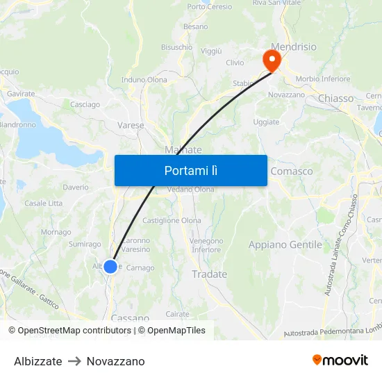Albizzate to Novazzano map