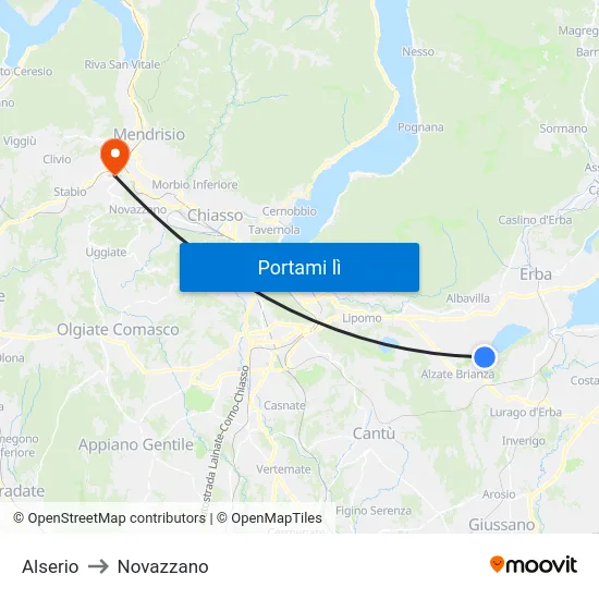 Alserio to Novazzano map