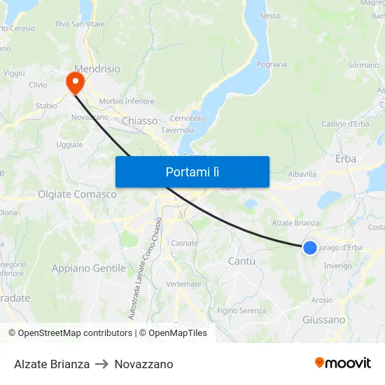 Alzate Brianza to Novazzano map