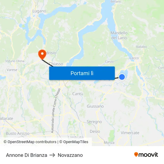 Annone Di Brianza to Novazzano map