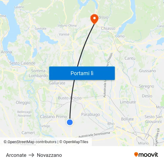 Arconate to Novazzano map
