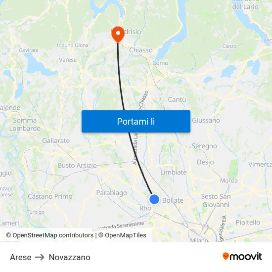 Arese to Novazzano map
