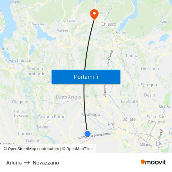 Arluno to Novazzano map