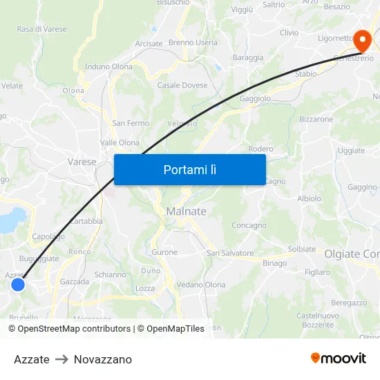 Azzate to Novazzano map