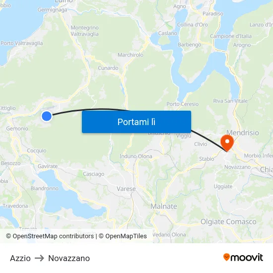 Azzio to Novazzano map