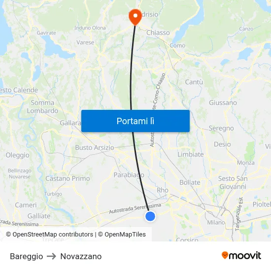 Bareggio to Novazzano map