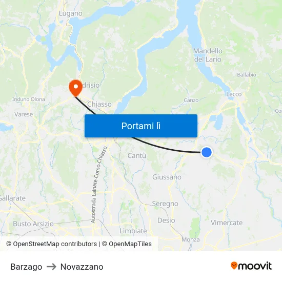 Barzago to Novazzano map
