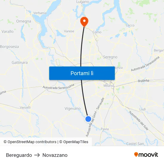 Bereguardo to Novazzano map