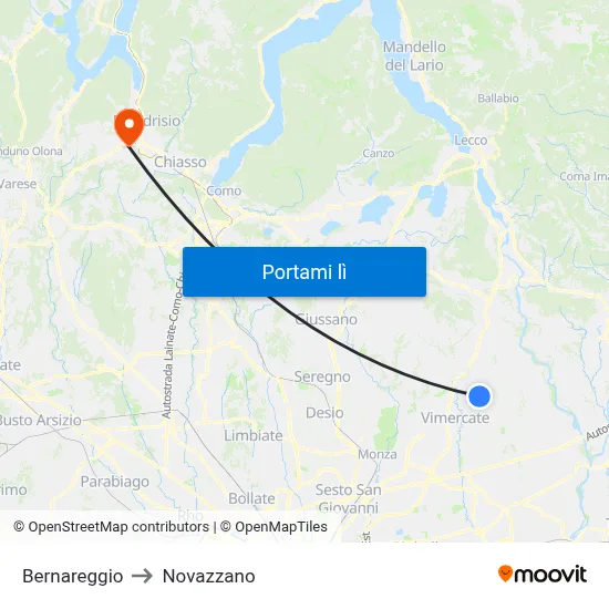 Bernareggio to Novazzano map