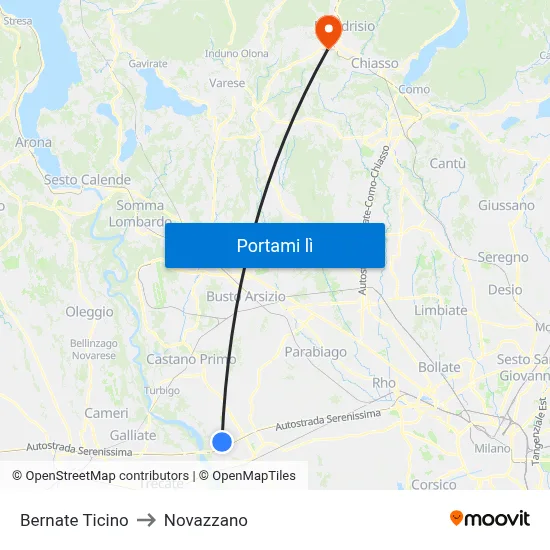 Bernate Ticino to Novazzano map
