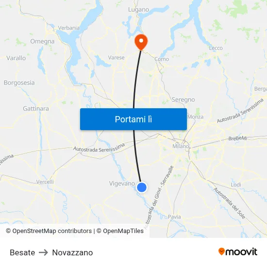 Besate to Novazzano map