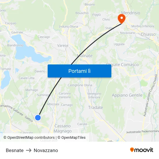 Besnate to Novazzano map