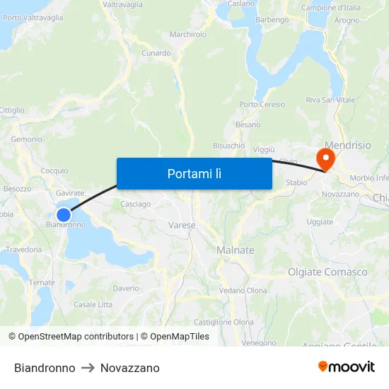 Biandronno to Novazzano map