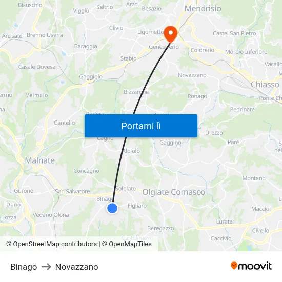 Binago to Novazzano map