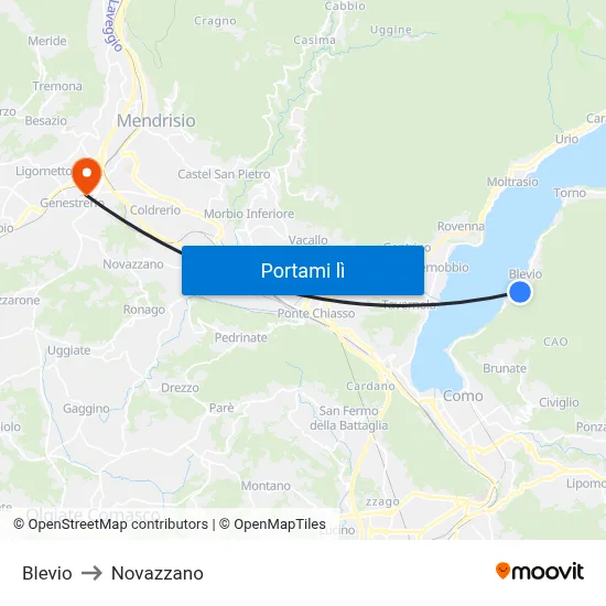 Blevio to Novazzano map