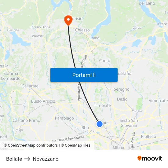 Bollate to Novazzano map