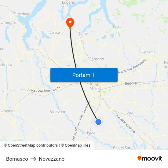 Bornasco to Novazzano map