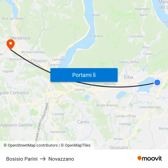 Bosisio Parini to Novazzano map