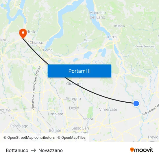 Bottanuco to Novazzano map