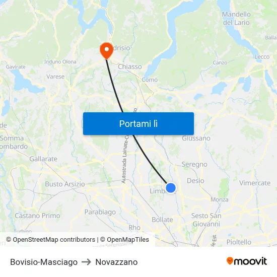 Bovisio-Masciago to Novazzano map