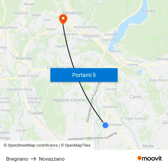 Bregnano to Novazzano map