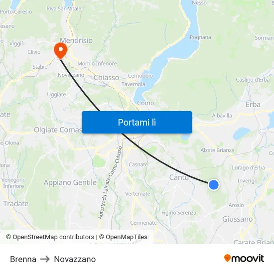 Brenna to Novazzano map