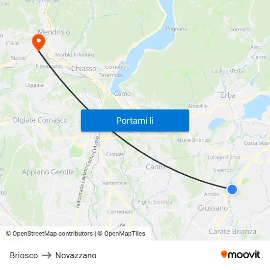 Briosco to Novazzano map