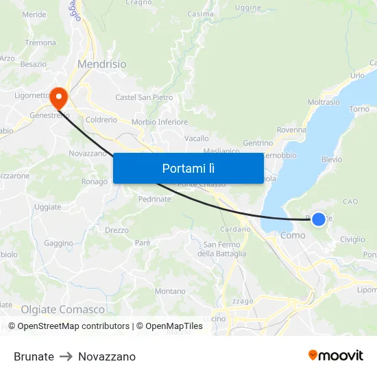 Brunate to Novazzano map