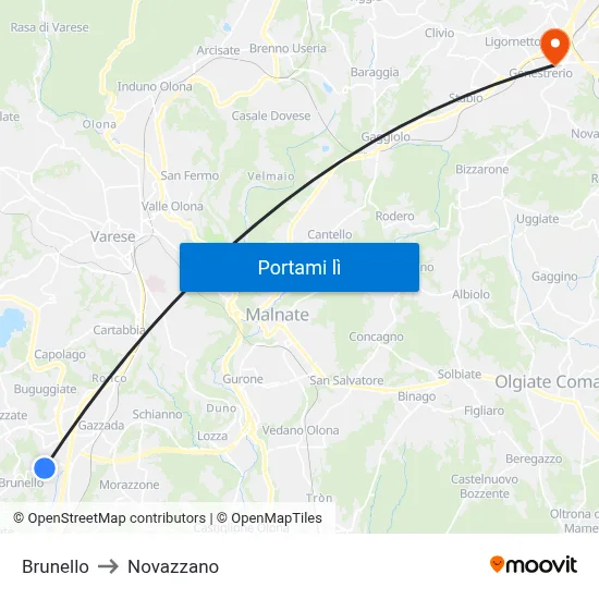 Brunello to Novazzano map