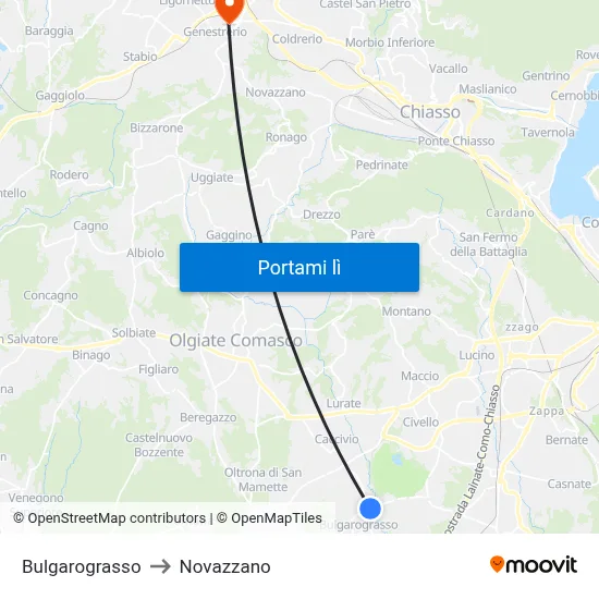 Bulgarograsso to Novazzano map