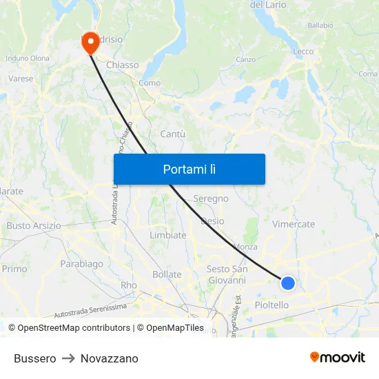 Bussero to Novazzano map