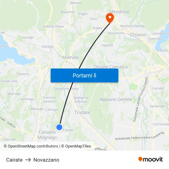 Cairate to Novazzano map